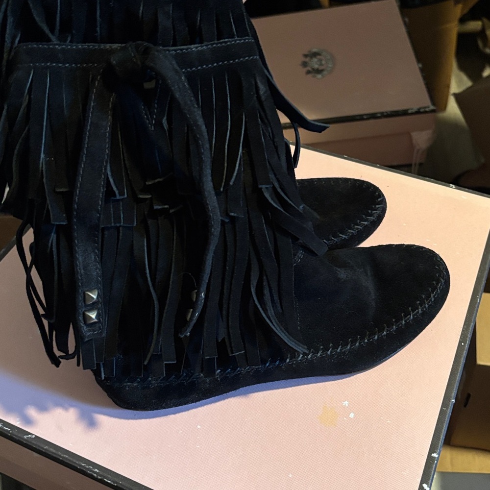Black Fringe Suede Boots
